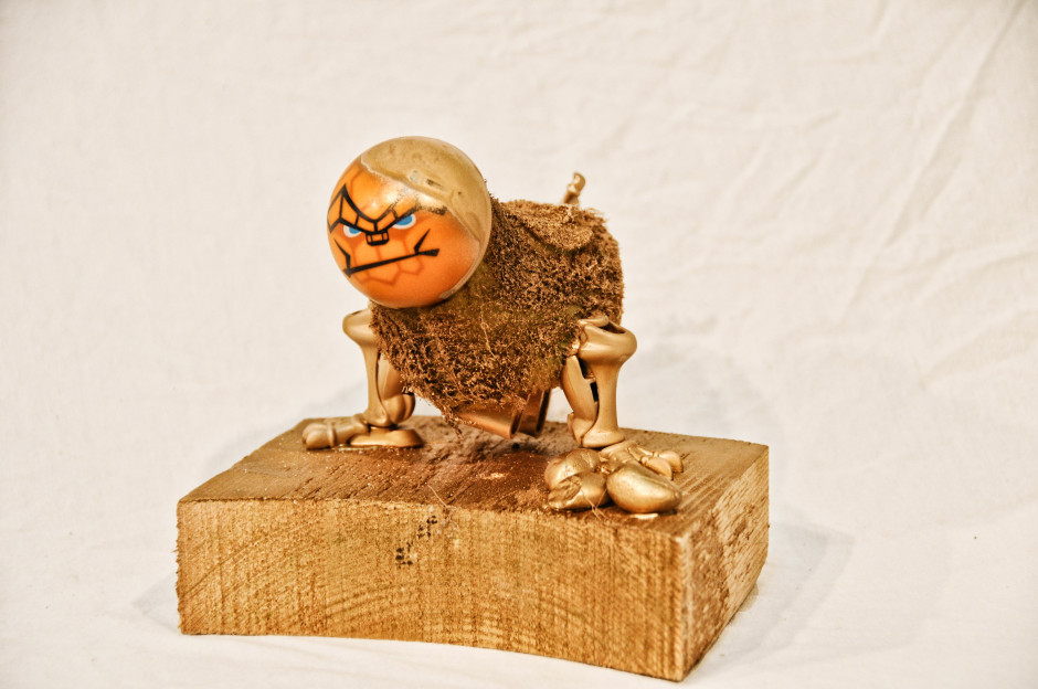 Artifact– God Figurine. Made by Noam Yanai for Alternative Histories from toys, stones, wood and spray paint.